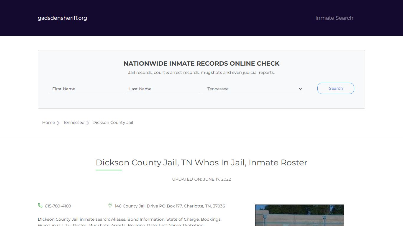 Dickson County Jail, TN Whos In Jail, Inmate Roster - Gadsden County